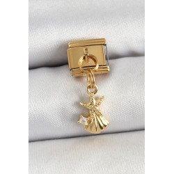 316L Çelik Sallantılı Zirkon Taşlı Deniz Yıldızı Ve İstiridye Model Gold Renk Nomination Charm