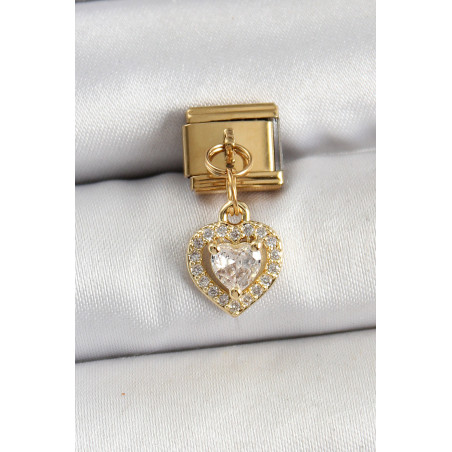 316L Çelik Sallantılı Zirkon Taşlı Kalp Model Gold Renk Nomination Charm