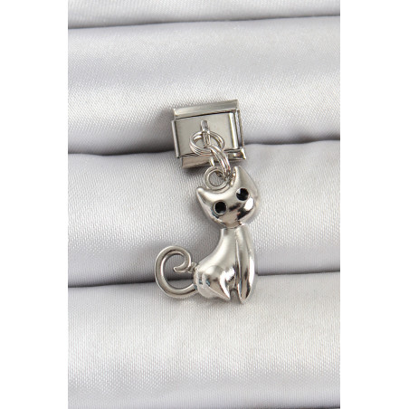 316L Çelik Renk Kedi Model Nomination Charm