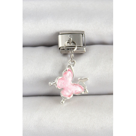 316L Çelik Gümüş Renk Pembe Kelebek Model Nomination Charm