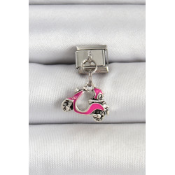 316L Çelik Gümüş Renk Pembe Scooter Model Nomination Charm