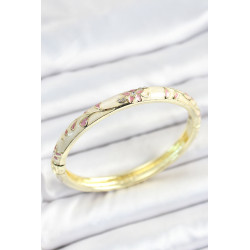 Mineli Pirinç Zirkon Taşlı Pembe Çiçek Desenli Gold Renk Kadın Kelepçe