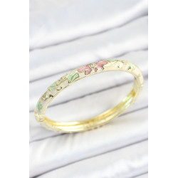 Mineli Pirinç Zirkon Taşlı Yeşil Pembe Çiçek Desenli Gold Renk Kadın Kelepçe