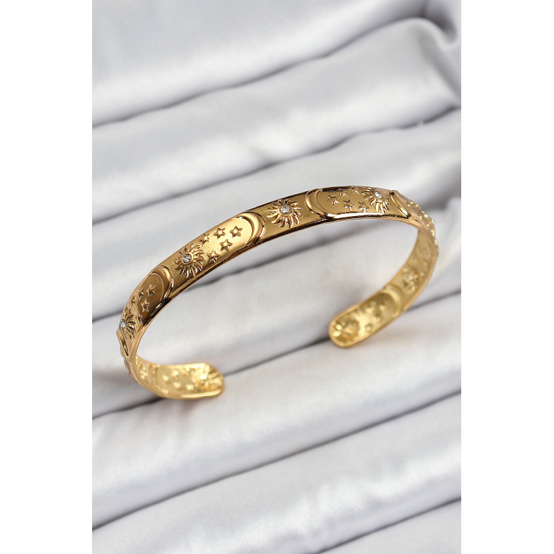 Pirinç Gold Renk İşlemeli Altı Açık Bileklik