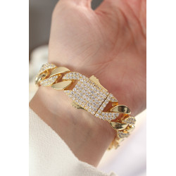 Vip Seri Pirinç Zirkon Taşlı Gold Renk Gurmet Bileklik