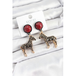 Pirinç Bordo Sallantılı 3D Zebra Model Gold Renk Kadın Küpe