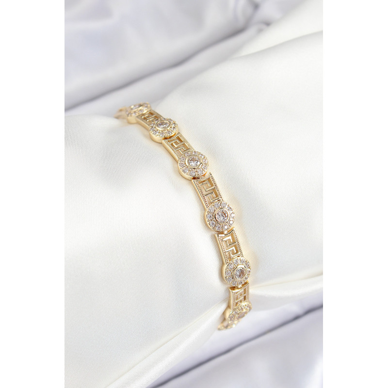 Pirinç Greg Model Zirkon Taşlı Gold Renk VİP Seri Kadın Bileklik
