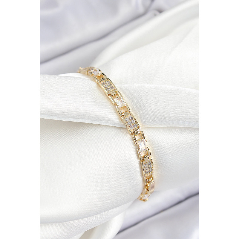 Pirinç Zincir Model Zirkon Taşlı Gold Renk VİP Seri Kadın Bileklik