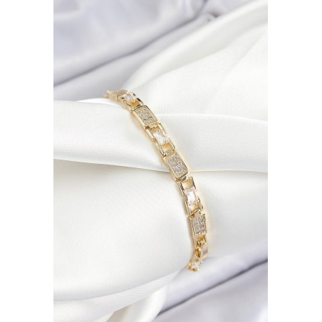Pirinç Zincir Model Zirkon Taşlı Gold Renk VİP Seri Kadın Bileklik