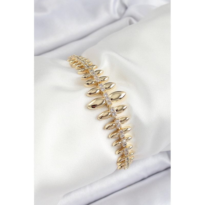 Pirinç Kurşun Model Zirkon Taşlı Gold Renk VİP Seri Kadın Bileklik