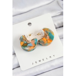 Pirinç Mermer Desenli Vintage Yarım Halka Model Gold Renk Kadın Küpe