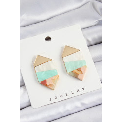 Pirinç Mermer Desenli Vintage Geometrik Model Gold Renk Kadın Küpe