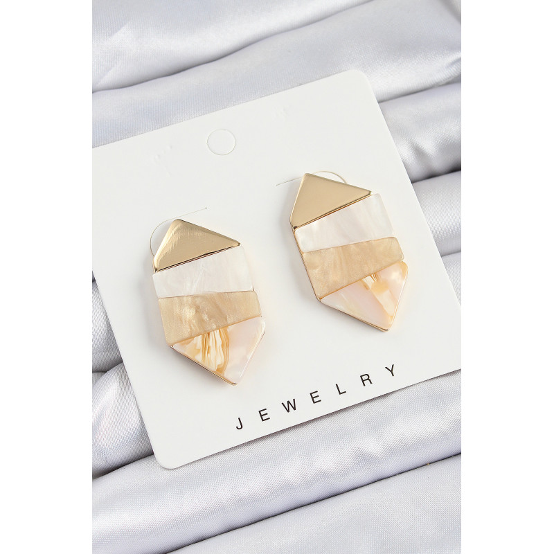 Pirinç Mermer Desenli Vintage Geometrik Model Gold Renk Kadın Küpe