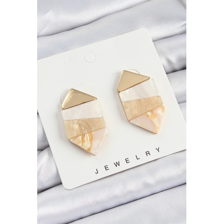 Pirinç Mermer Desenli Vintage Geometrik Model Gold Renk Kadın Küpe