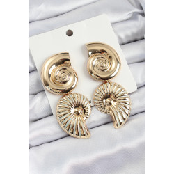 Pirinç Sarmal Sallantılı Deniz Kabuğu Vintage Model Gold Renk Küpe