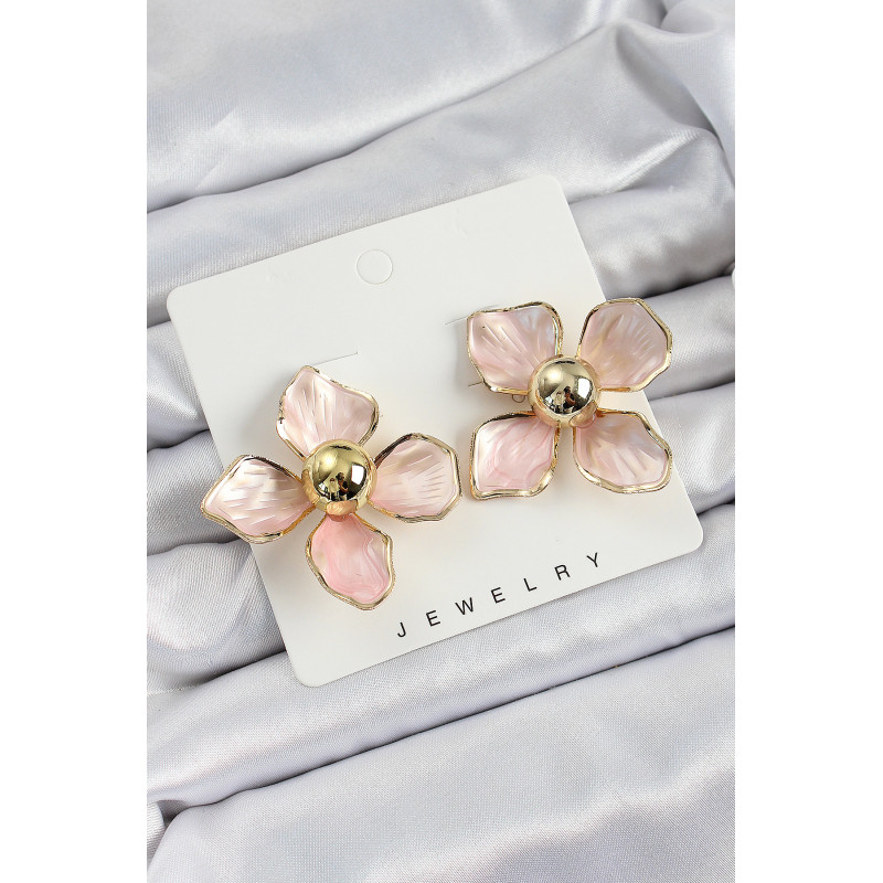 Pirinç Pembe Çiçek Vintage Model Gold Renk Kadın Küpe