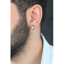 Silver Renk Kaplama Osmanlı Tuğra Figürlü Kıstırmalı Çelik Erkek Küpe