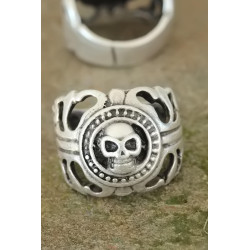Eskitme Gümüş Renk Metal Kuru Kafa Tasarım Ayarlamalı Erkek Yüzük