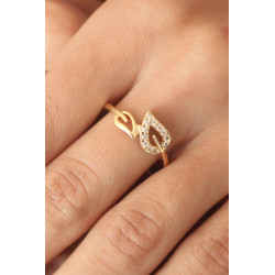 Zirkon Taşlı Gold Renk Yaprak Model Kadın Yüzük