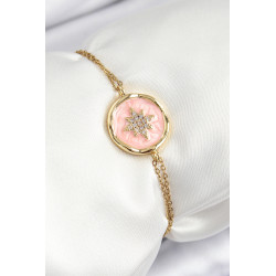 316L Çelik Zincir Pembe Mineli Sanatsal Portre Kuzey Yıldızı Model Gold Renk Kadın Bileklik