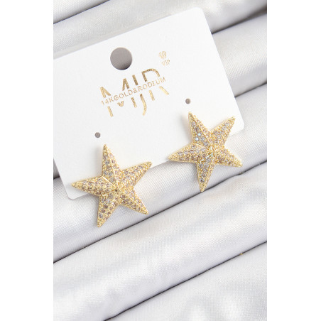 Pirinç Zirkon Taşlı Yıldız Model Gold Renk Kadın Küpe